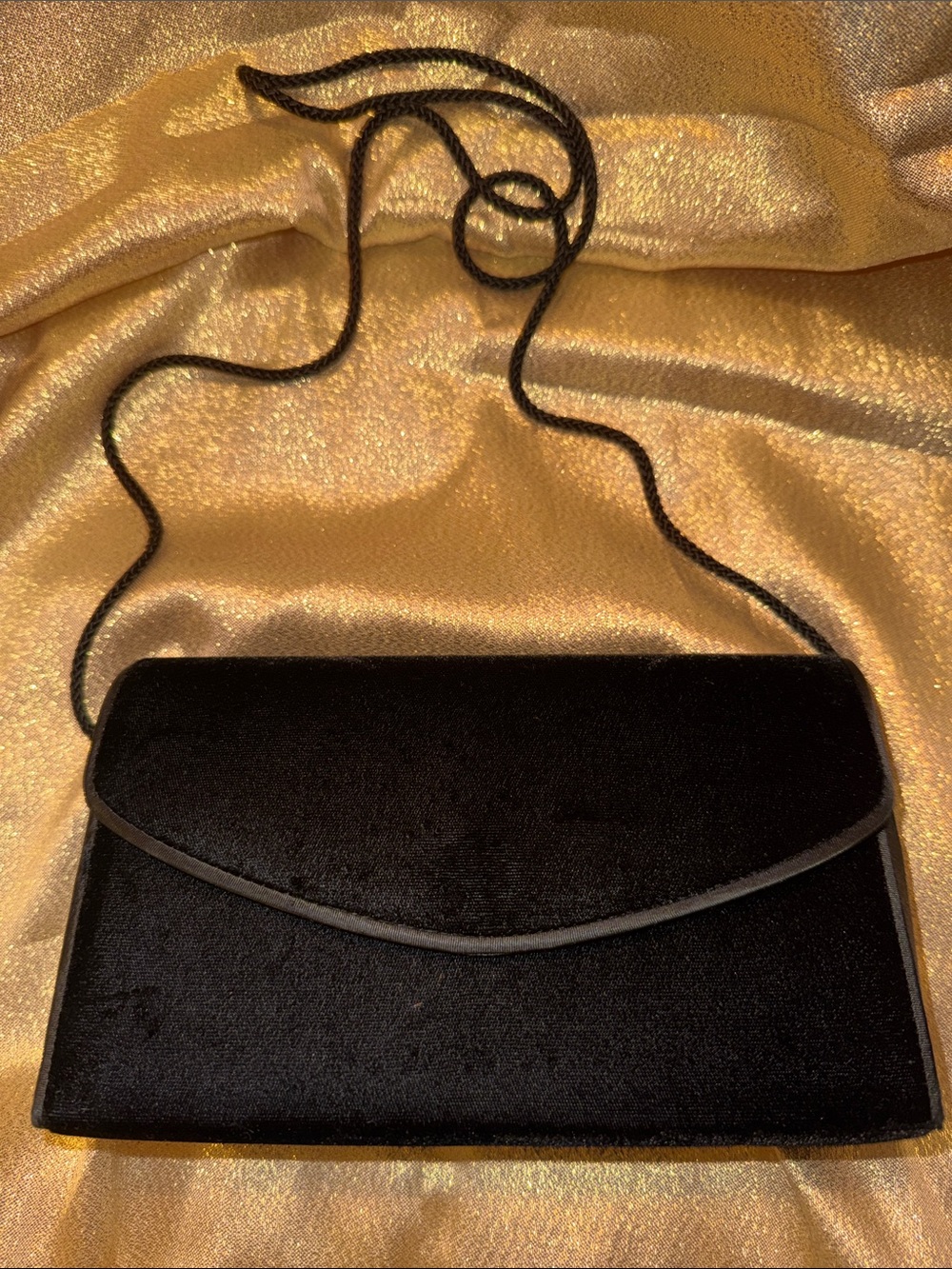 Black Velvet Envelope Clutch / Purse with Built-In Lipstick Case